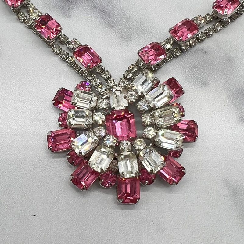 Coro Emerald-cut Pink Rhinestone Necklace