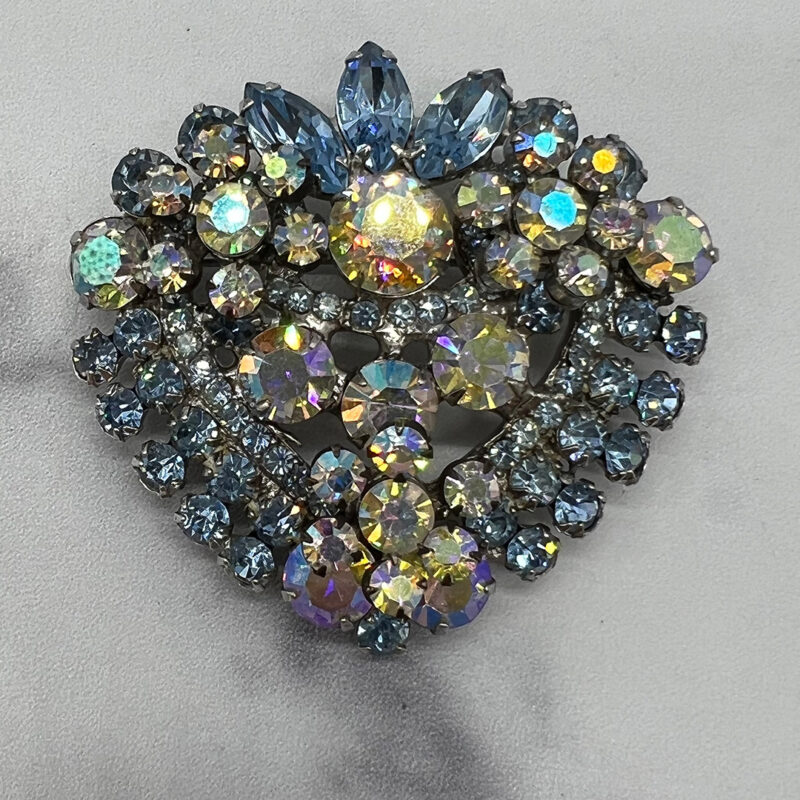 Beautiful Juliana Blue Aurora Borealis Rhinestone Brooch