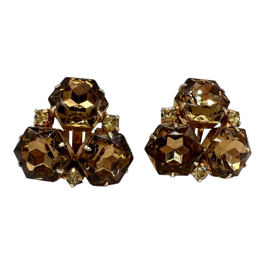 Vintage rhinestone topaz earrings