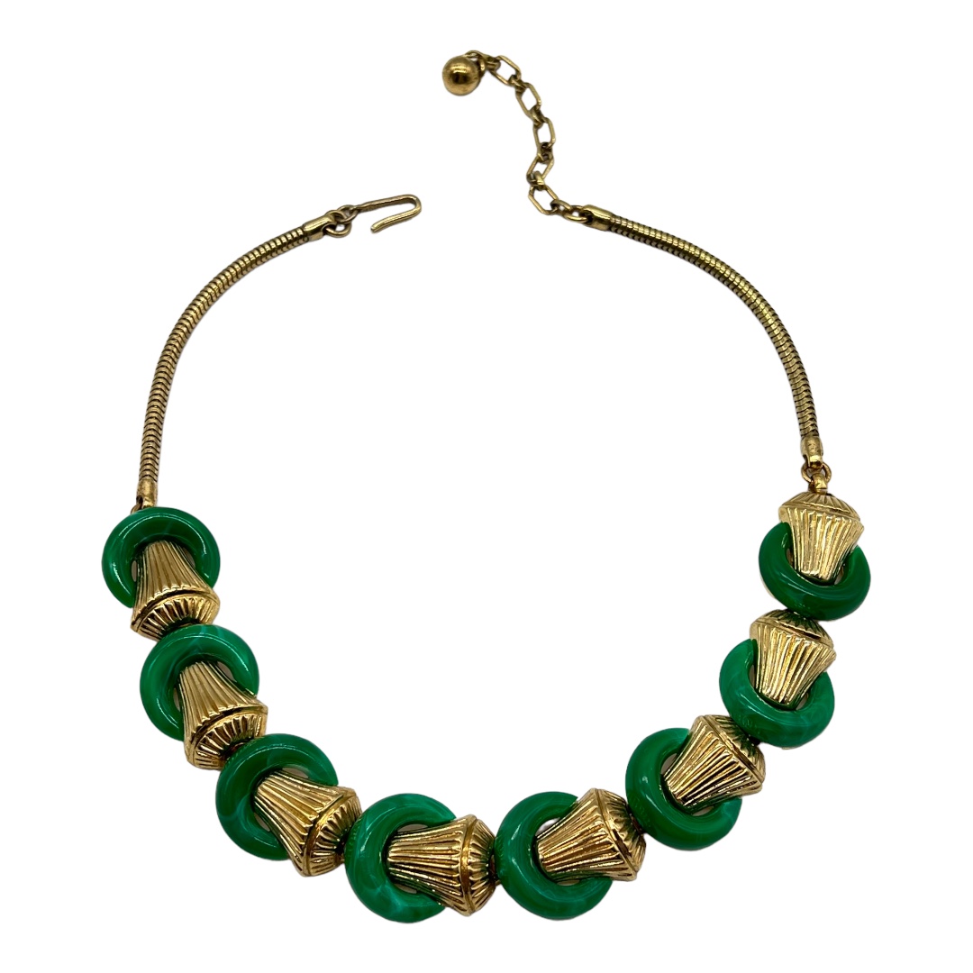 1950s Trifari Green Resin Collar Necklace