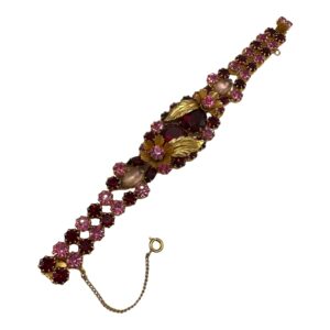 Vintage 1950s Pearl & Rhinestone Bracelet, Pink Black Enamel