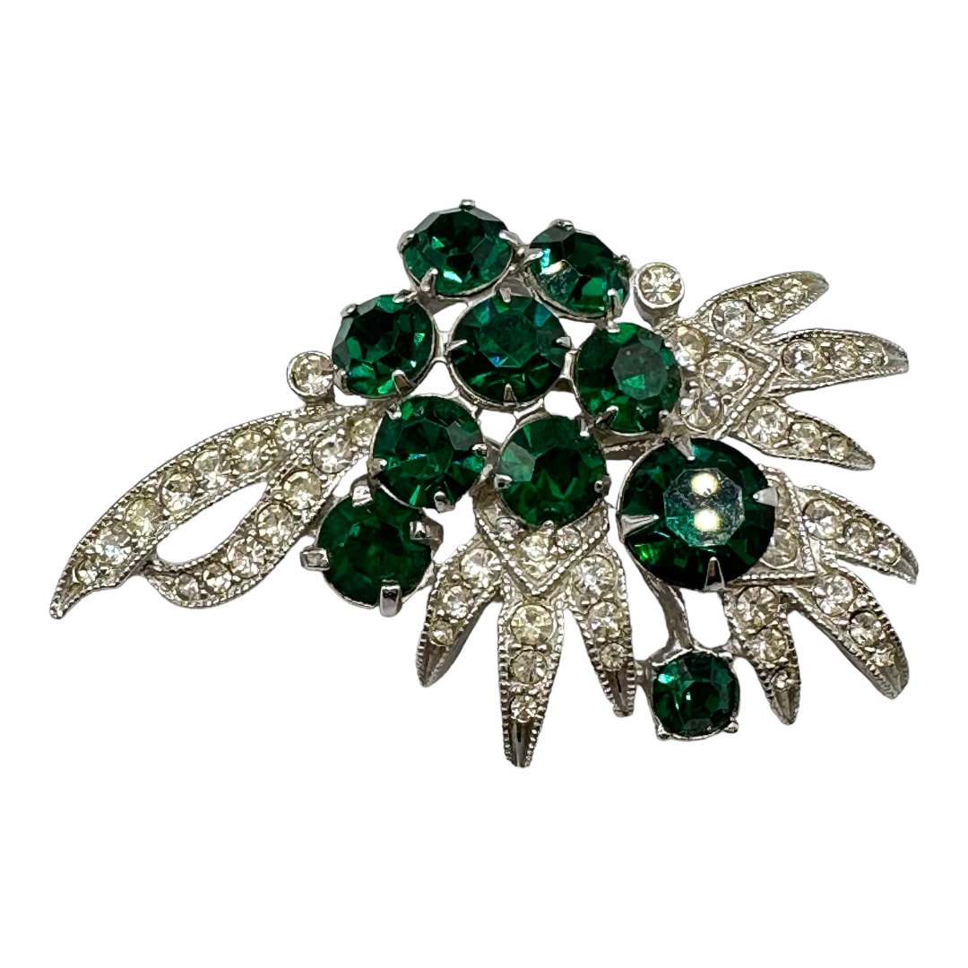 Eisenberg Ice Bow Green Rhinestones Rhodium Vintage Figural Pin Brooch –  Mink Road Vintage Jewelry, Spheres & Gemstones