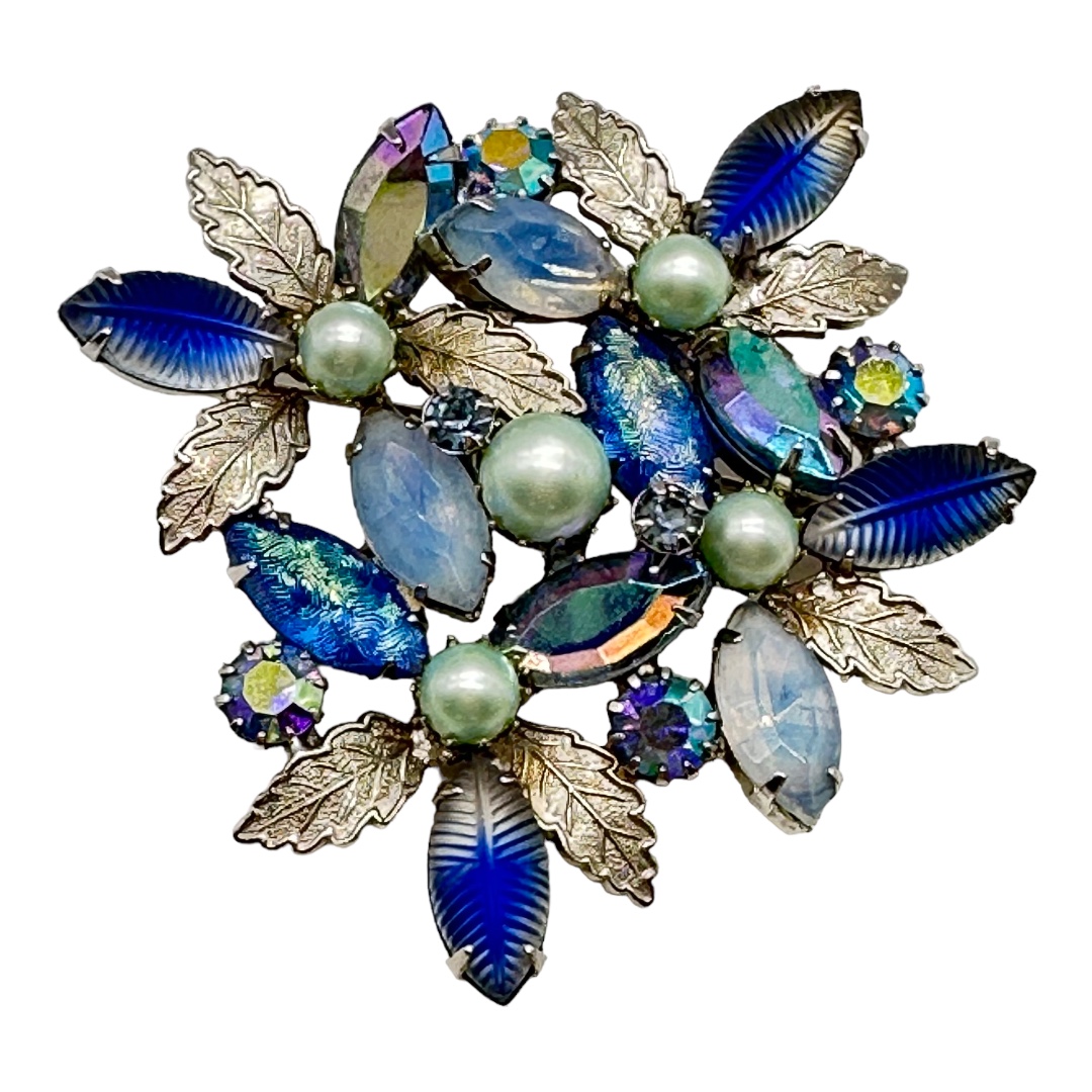 Kramer Multi-Stone Brooch with Faux Pearls