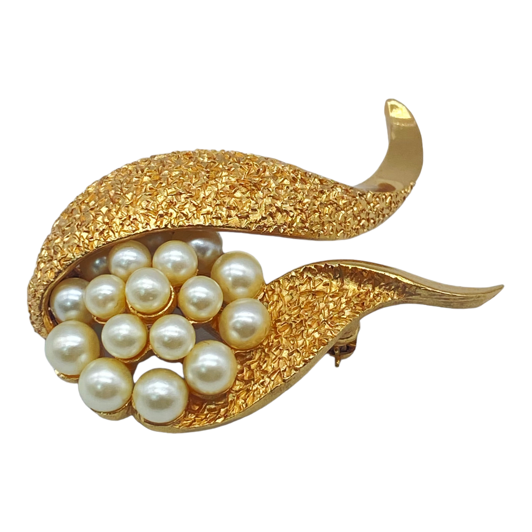 Trifari faux pearl brooch