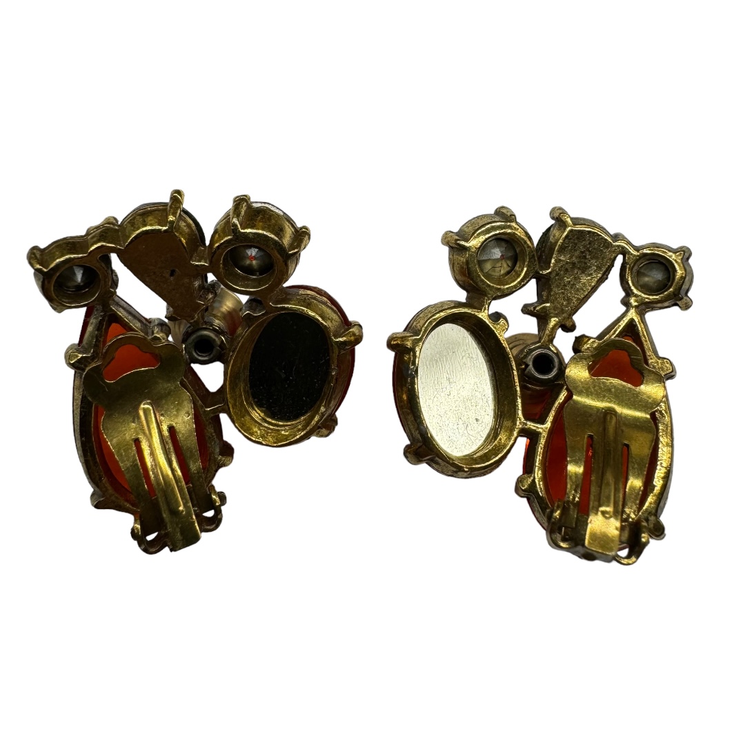 Vintage Selro Style Orange Colored Rhinestone Earrings