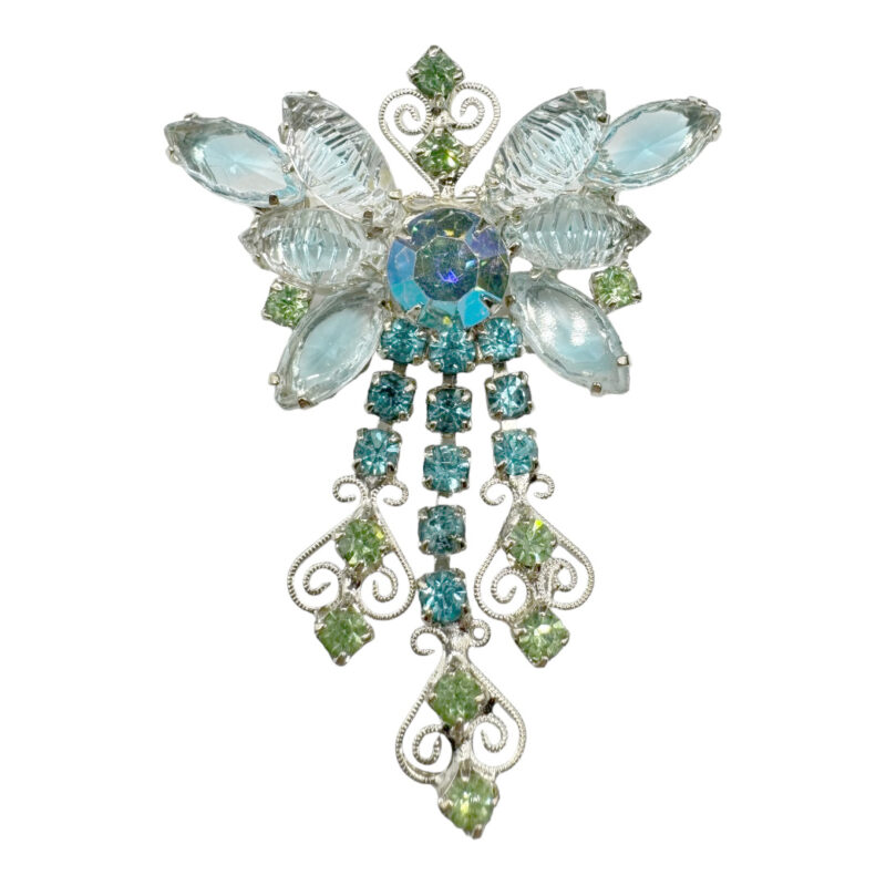 Gorgeous stylized Juliana butterfly rhinestone brooch.