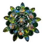 Outstanding large vintage green rhinestone brooch.