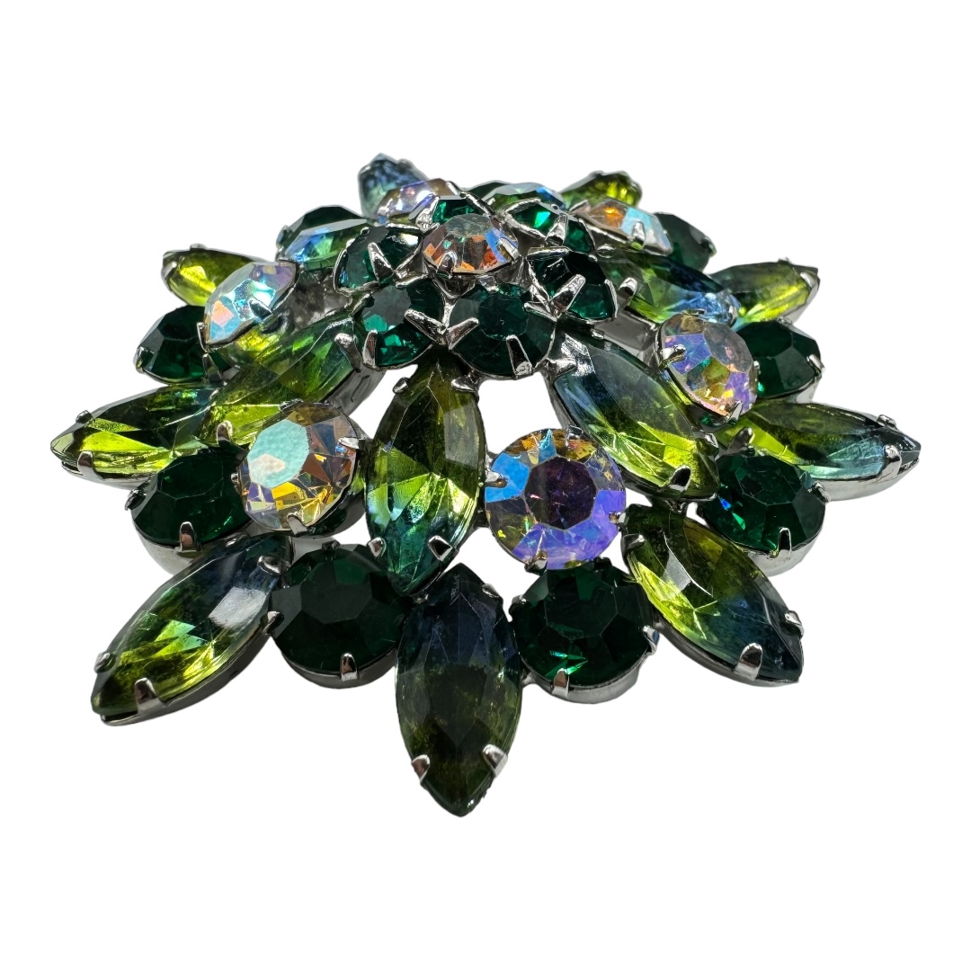 Large Crystal Rhinestones Brooch VINTAGE Multicolored Irregular Shape buy Unsigned