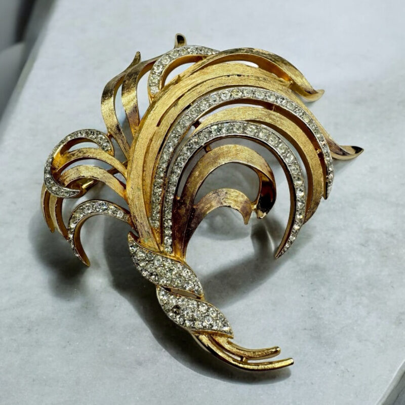 1960s Trifari Trifanium feather brooch.