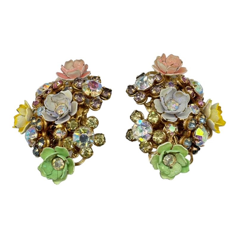 Colorful 1950s enameled flower earrings.