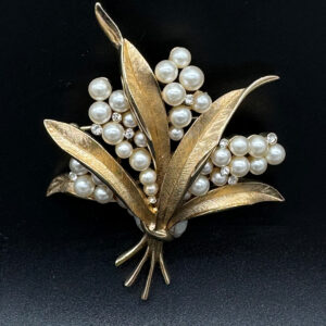 Trifari Gold Tone Floral Spray with Faux Pearls - The Jewelry Stylist