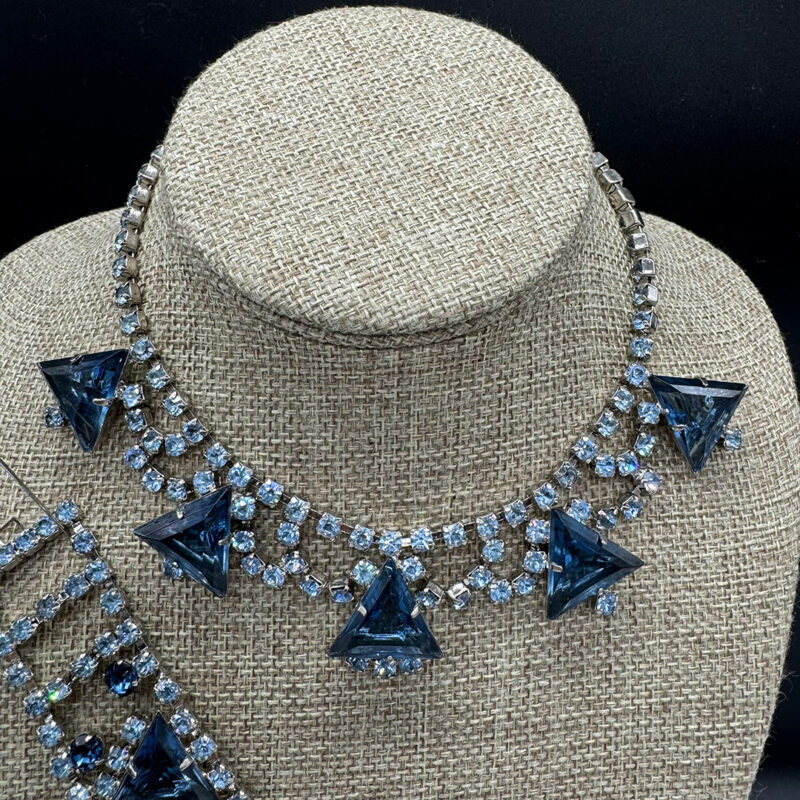 Vintage triangular shape rhinestone necklace set.