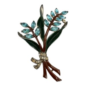 1940s Coro-Style Pot Metal Enameled Blue Flower Brooch - The