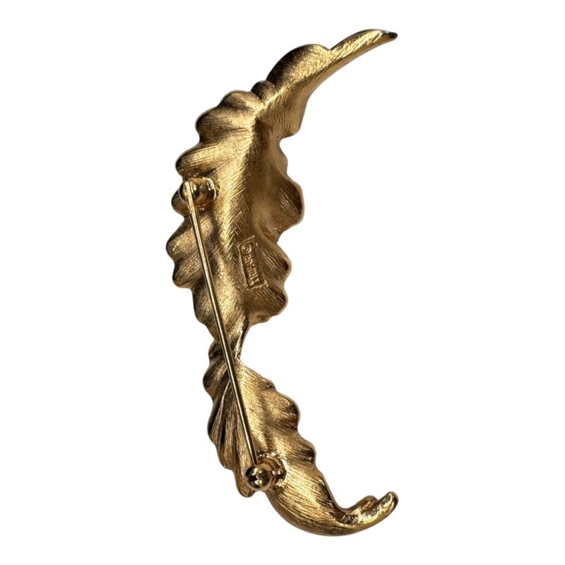 Trifari Gold Tone Twisted leaf with Faux Pearls back.