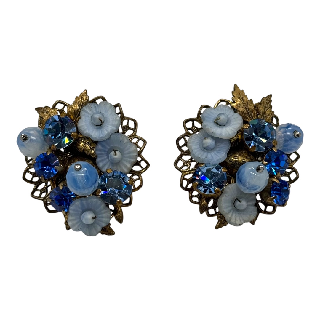 Hattie Carnegie blue rhinestone clip earrings.