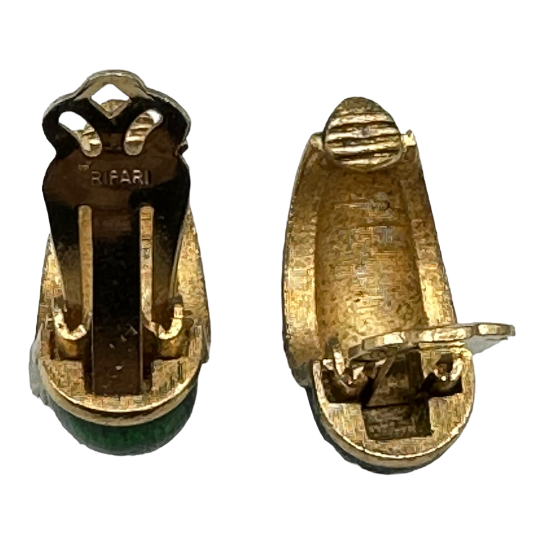 Trifari green enamel earring back.