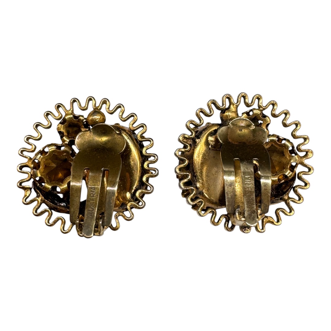 Vintage amber-colored Austrian earrings back.