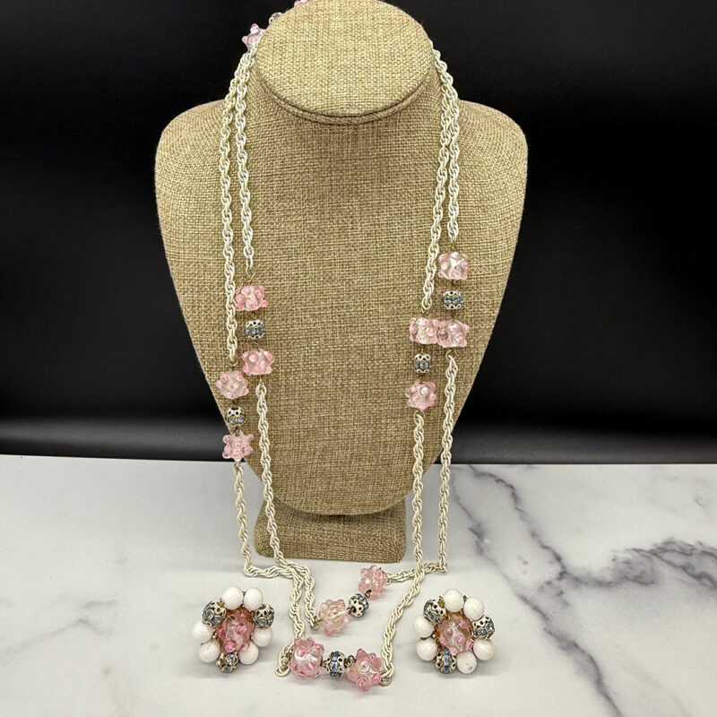 Hobe white enamel station necklace and earring set.