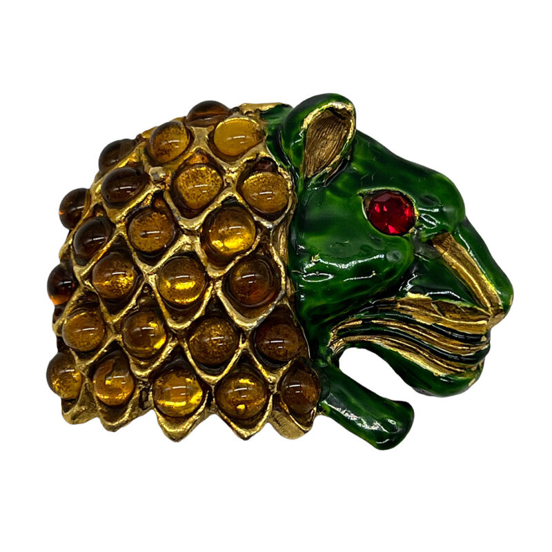 Richelieu green enamel lion brooch.