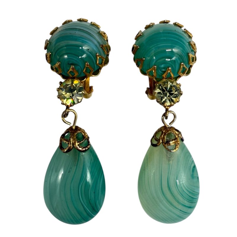 Stunning Hattie Carnegie glass pendant earrings.