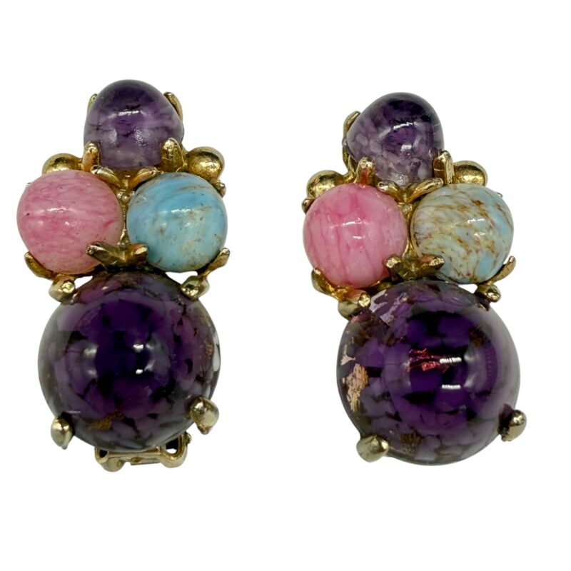 Gorgeous 1950s gum drop high-domed cabochon earrings.