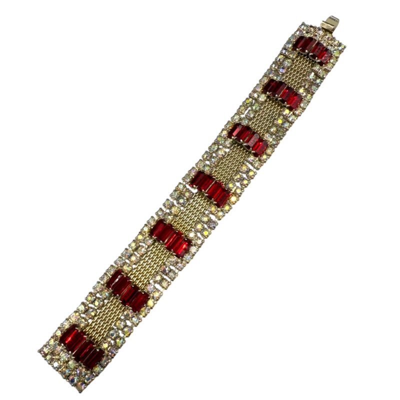 Glitzy red rhinestone mesh bracelet.