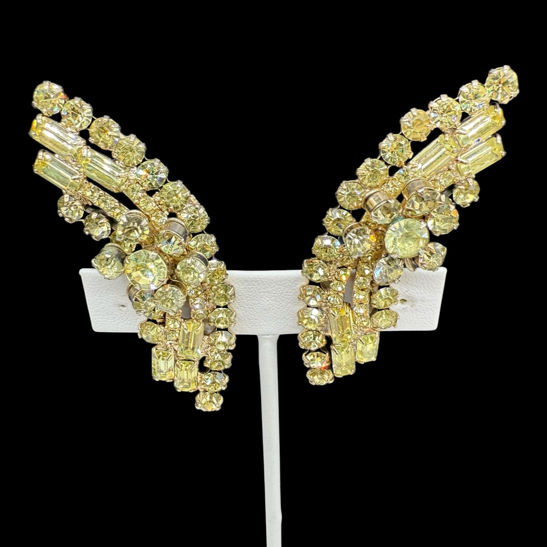 Vintage Rhinestone Yellow Rhinestone Ear Climbers