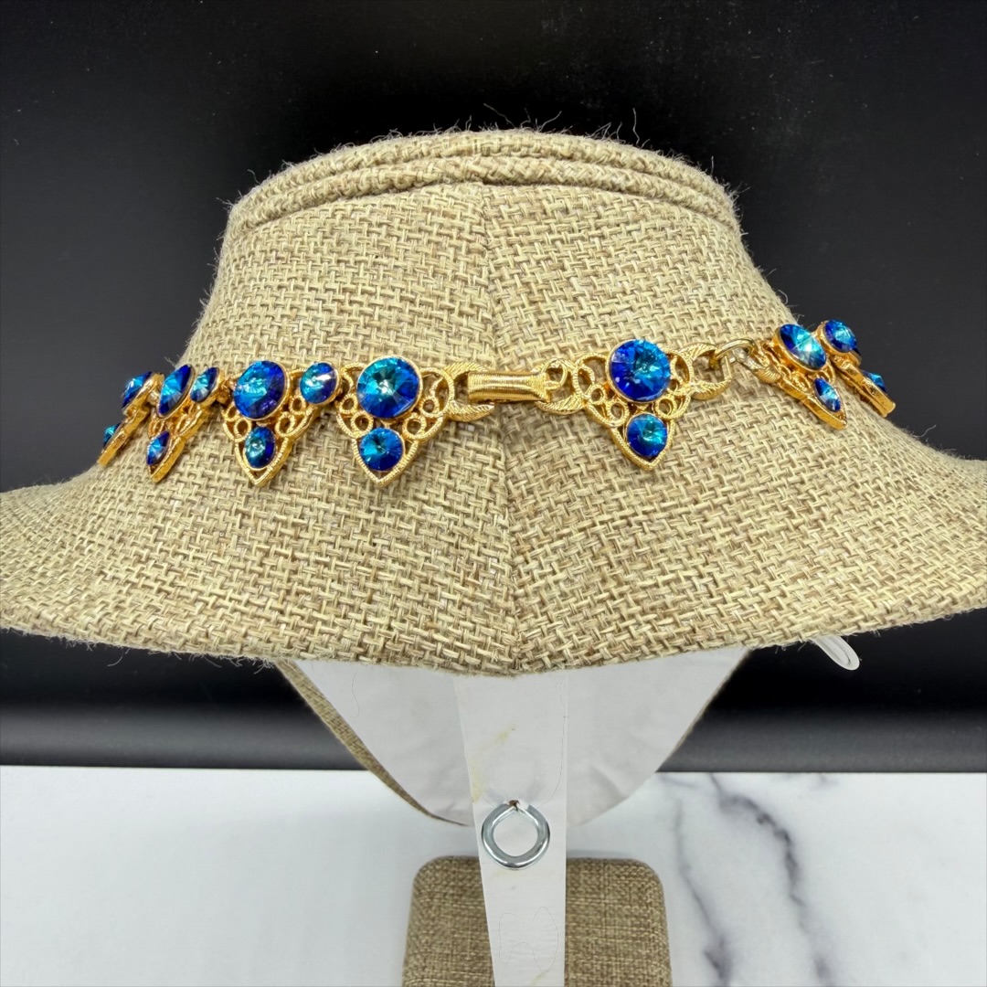 Vintage Bermuda blue rivoli rhinestone necklace closure.