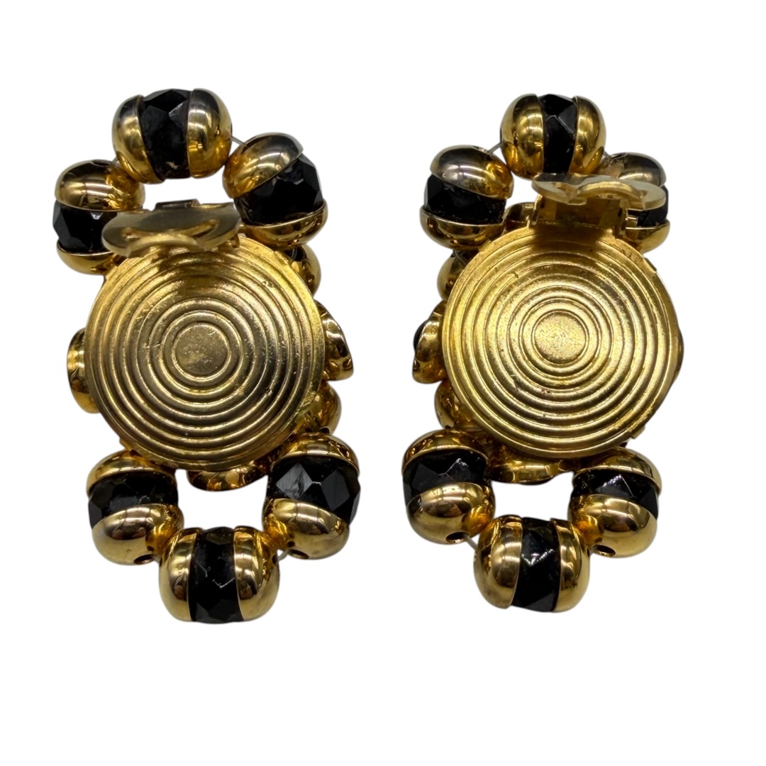Vintage c. 1950s Francoise Montague Black & Gold-Tone Double-Bead Clip Earring Backs