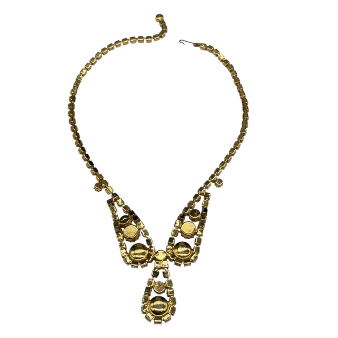 Vintage gold-tone black rhinestone necklace back.