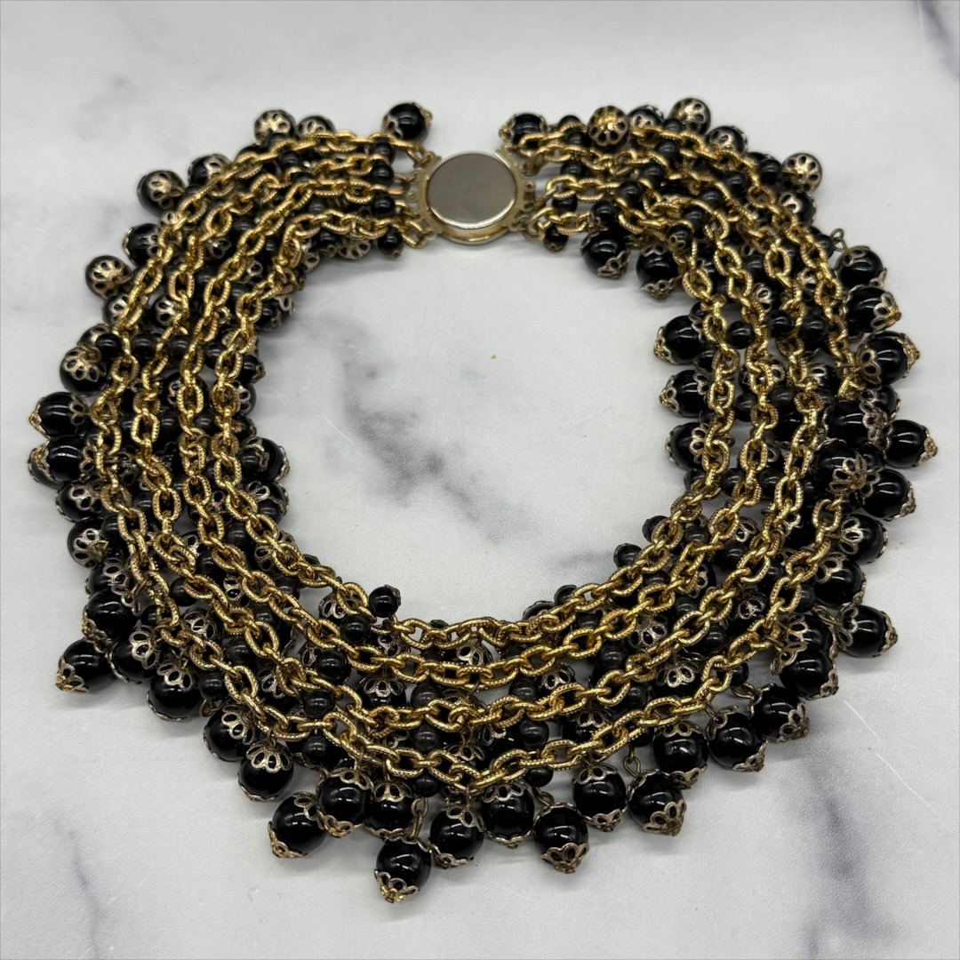 1950s West German black glass statement collar necklace back?
