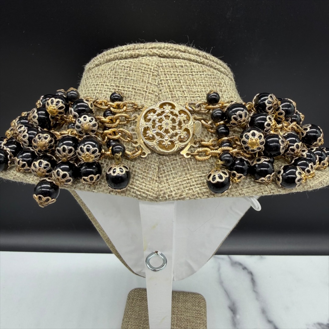 1950s West German black glass statement collar necklace clasp.