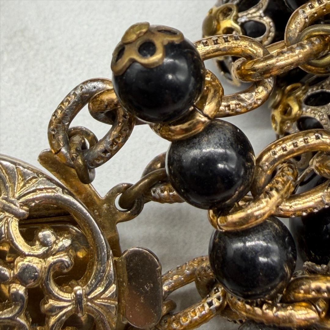1950s West German black glass statement collar necklace metal wear.