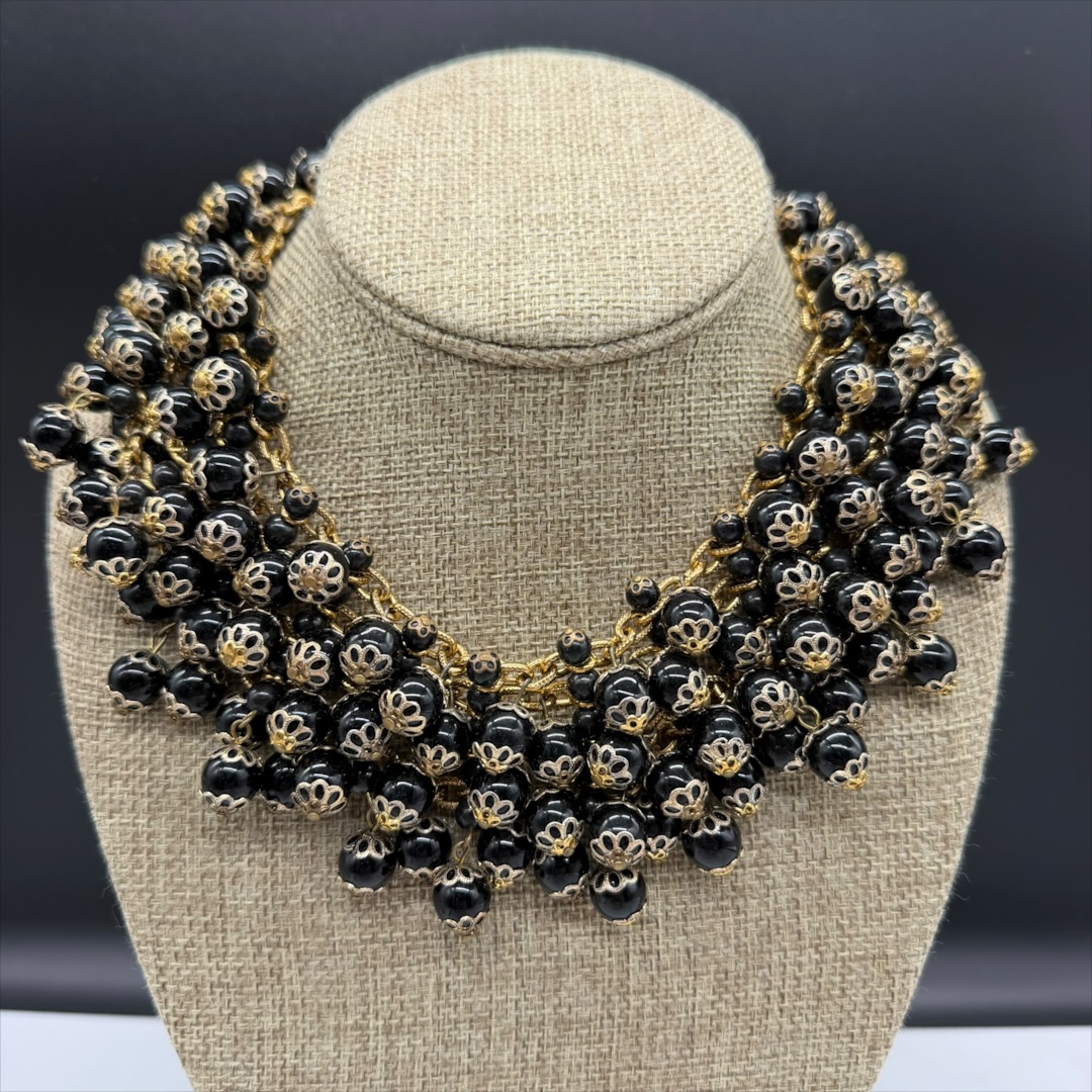 1950s West German black glass statement collar necklace.