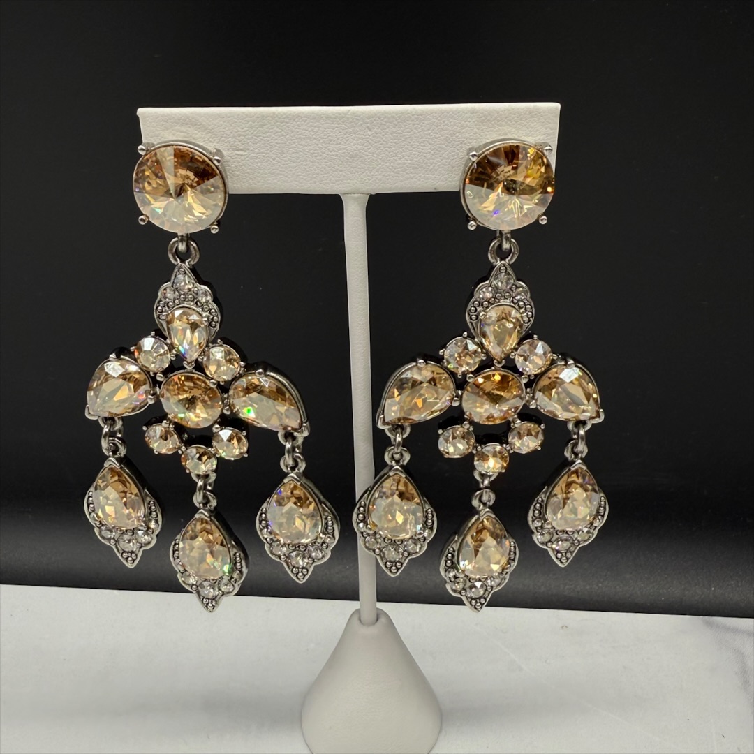 Early 2000s Oscar de la Renta Girandole Revival Rhinestone Chandelier Earrings by Gem-Craft.