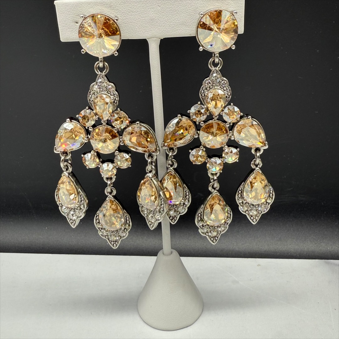 Early 2000s Oscar de la Renta Girandole Revival Rhinestone Chandelier Earrings by Gem-Craft
