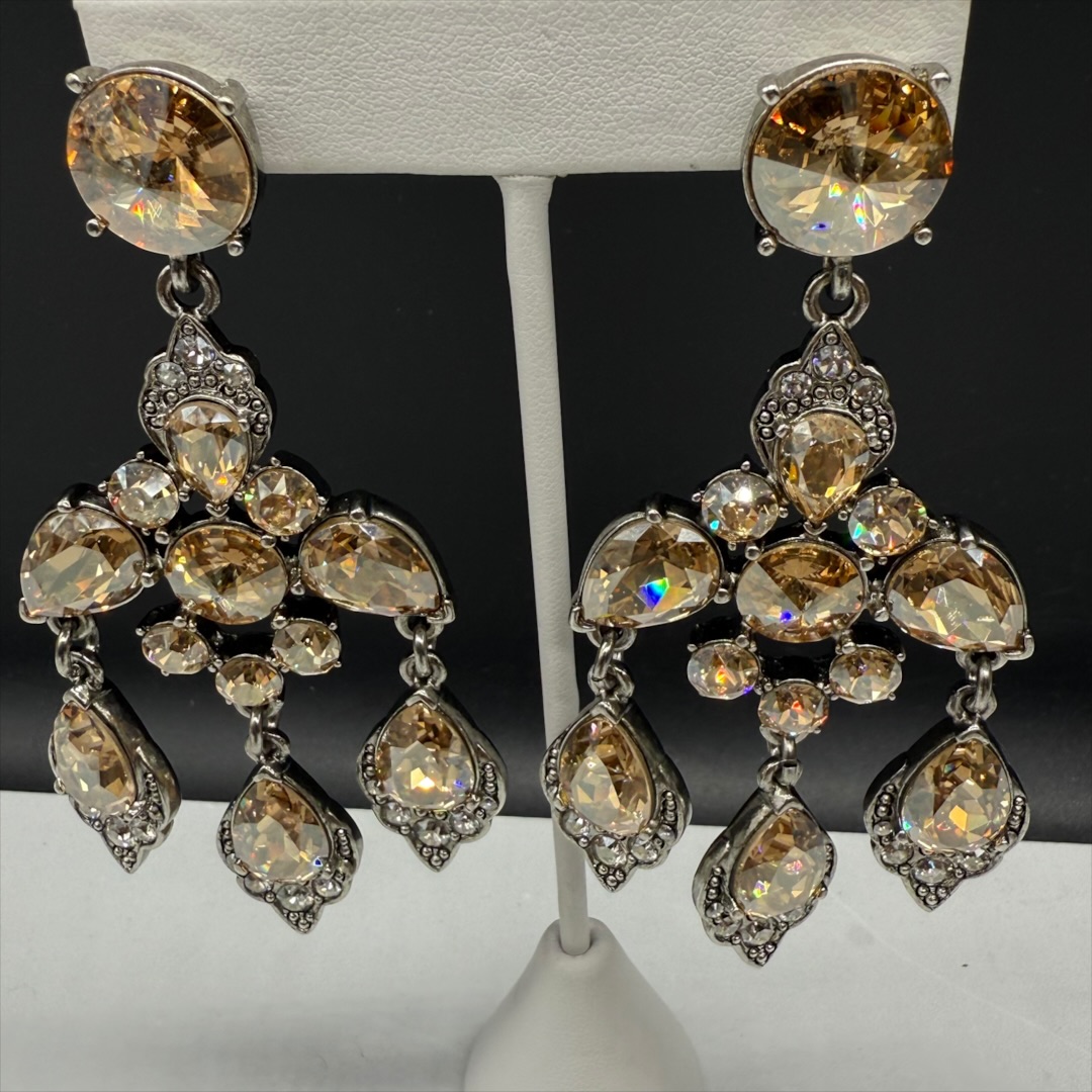 Early 2000s Oscar de la Renta Girandole Revival Rhinestone Chandelier Earrings by Gem-Craft