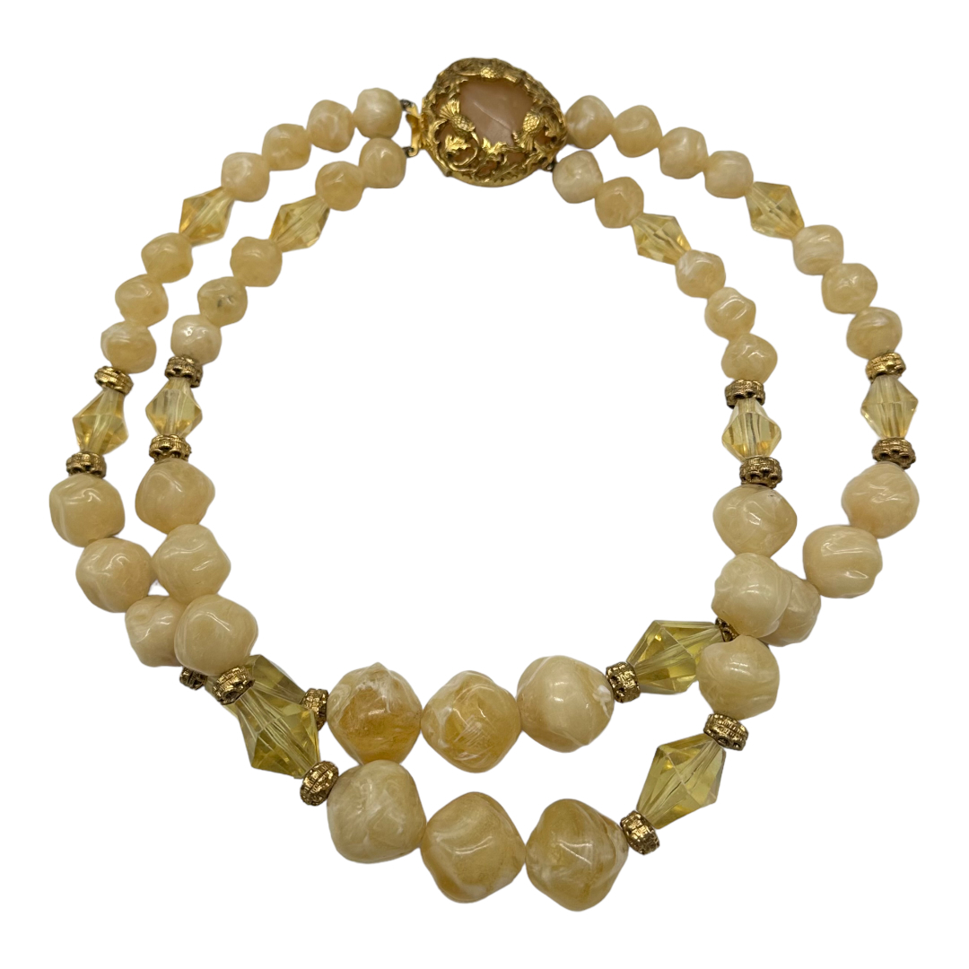 Vintage 1950s Florenza Honey-Colored Beaded Necklace — Prototype