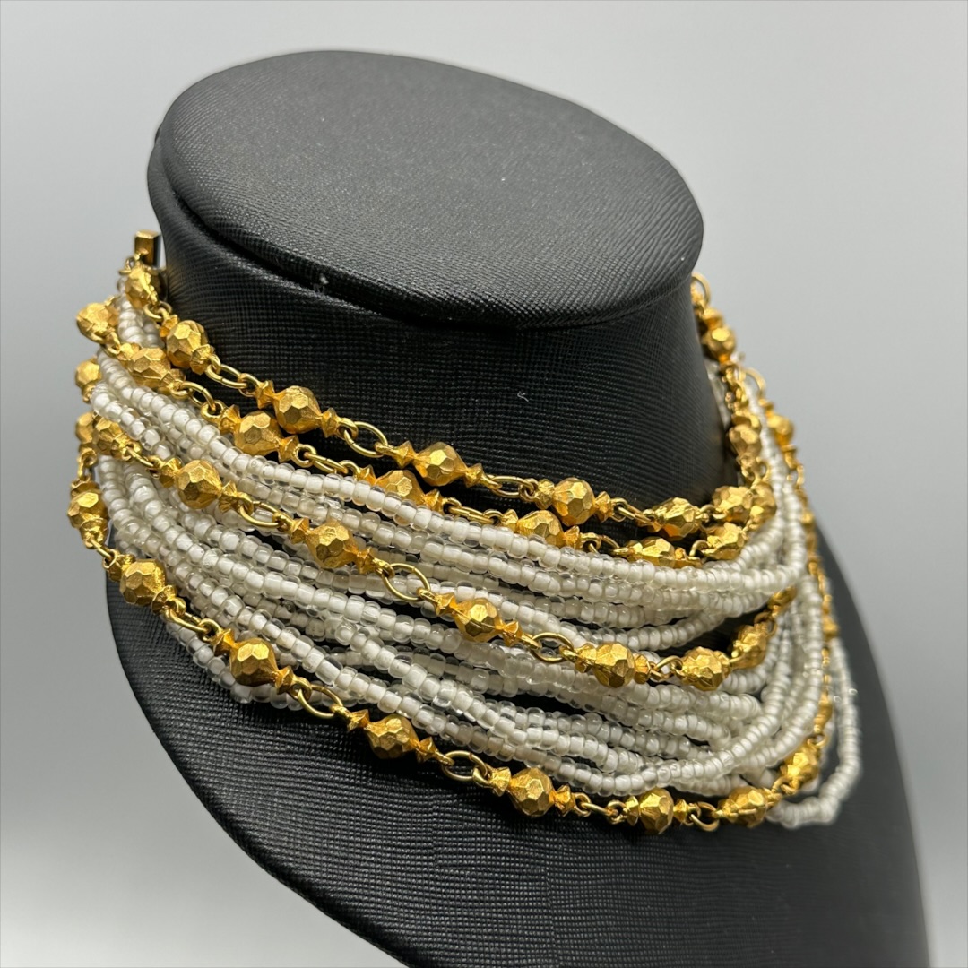 Vintage 1960s Hattie Carnegie Sixteen-Strand High-Collar Beaded Necklace side view.